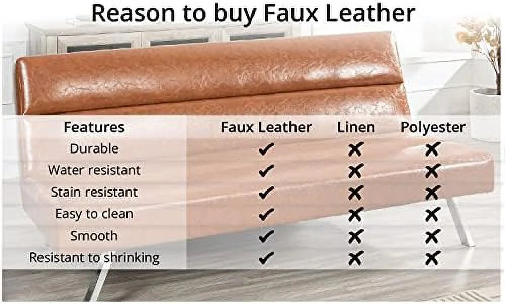 Faux Leather Convertible Futon Sofa Bed with Chrome Legs R98094