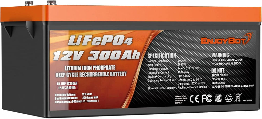 LiFePO4 12V 300Ah Lithium Iron Phosphate Battery with 200A BMS V874