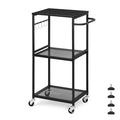 3 Tier Mesh Utility Storage Cart with Wood Look Top and Metal Frame T4655