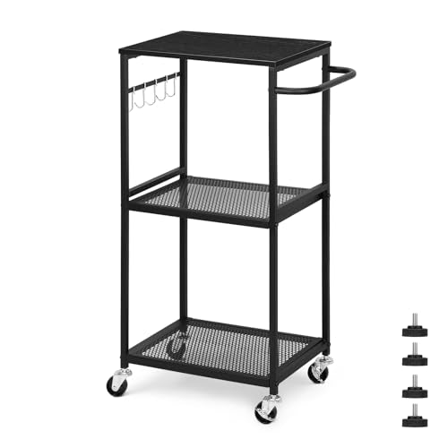 3 Tier Mesh Utility Storage Cart with Wood Look Top and Metal Frame T4655
