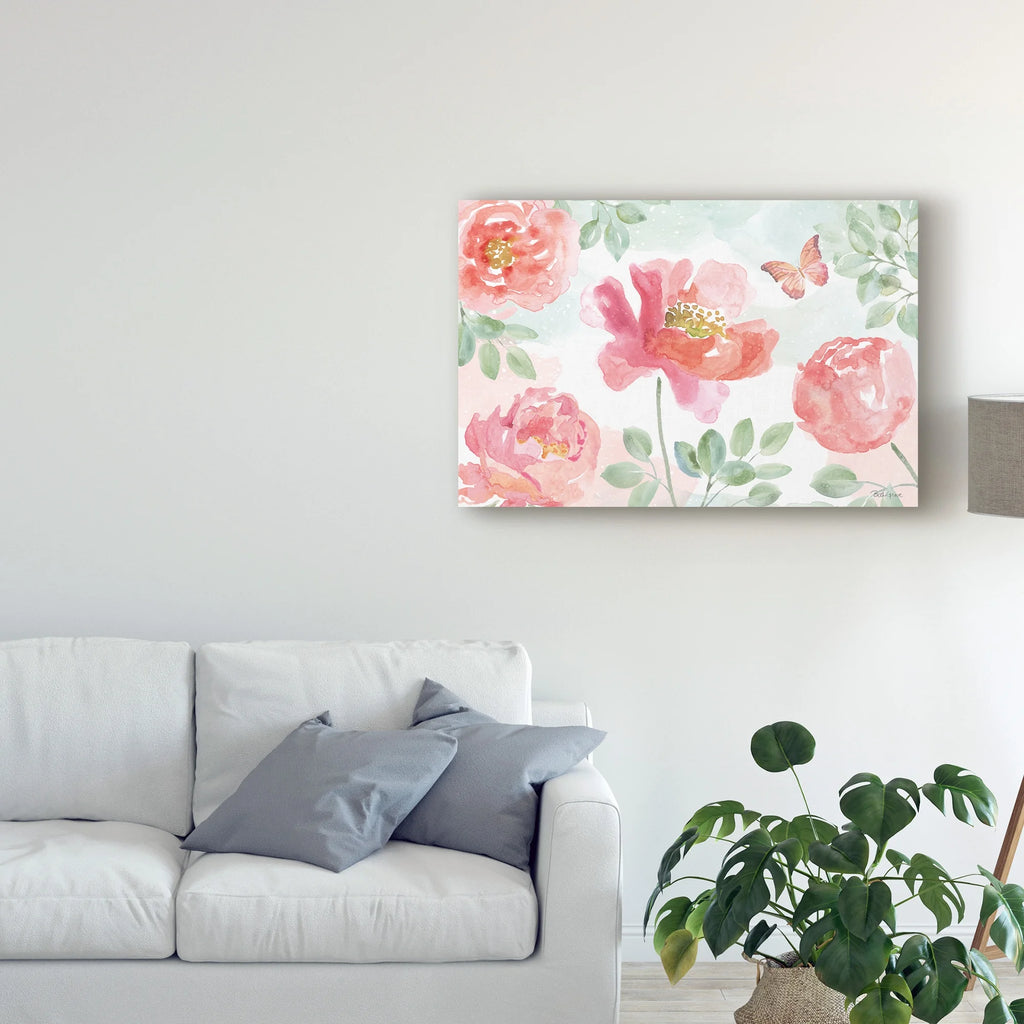 Watercolorful Pink And Green Floral Canvas Art Z2467