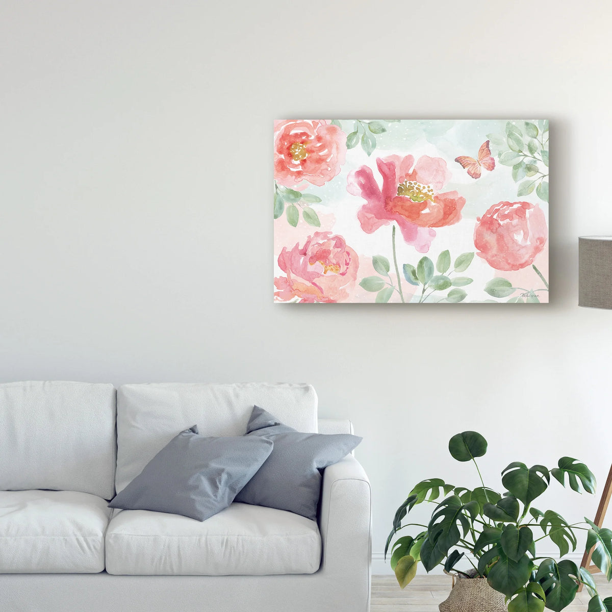 Watercolorful Pink And Green Floral Canvas Art Z2467