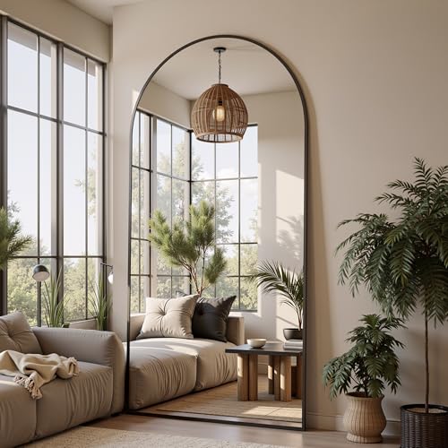 Black 78" Oversized Arched Full Length Floor Mirror with Stand X93439