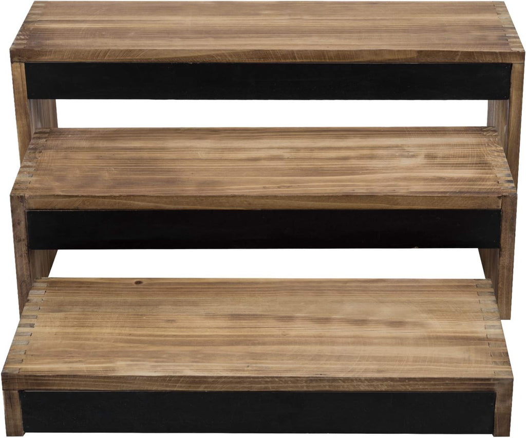 3-Tier Burnt Dark Brown Wood Cake Stand with Chalkboard Panels T6427