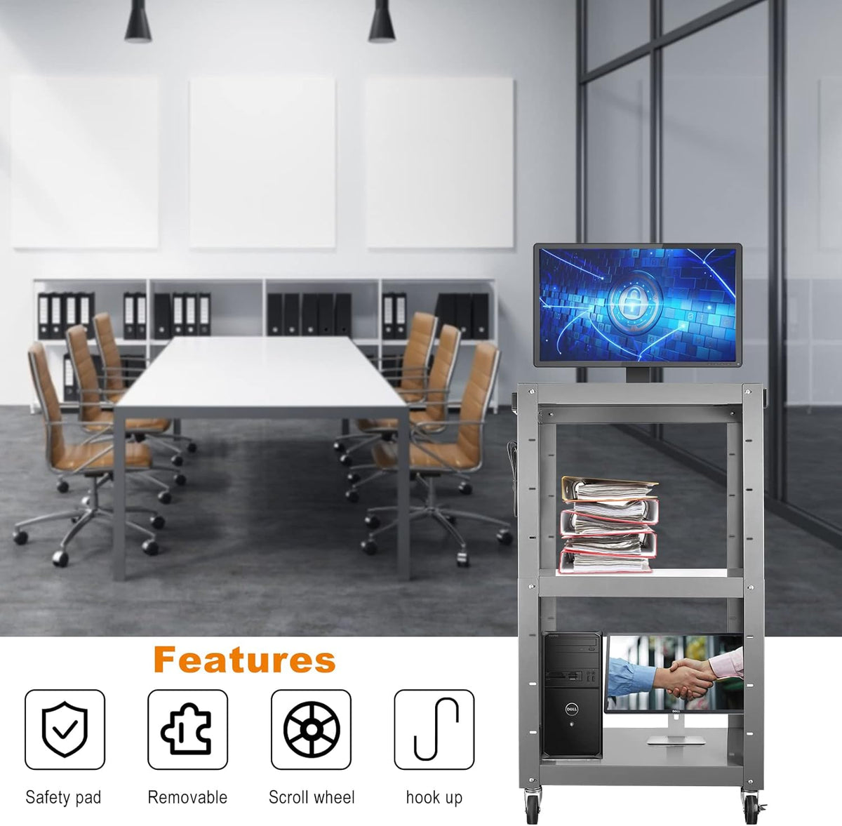 Steel Height Adjustable Media Cart with Outlets N36688