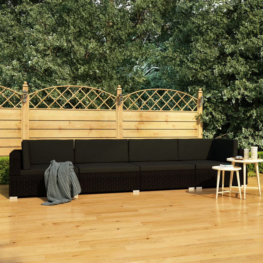 Black Poly Rattan Patio Sofa Set with Cushions I70026