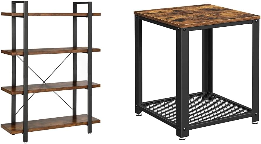 5-Tier Rustic Brown and Black Bookshelf B128105