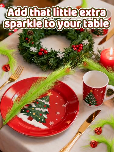 8Pcs Lime Green Fluffy Curly Christmas Tree Picks Decorations with Red Ball A8388
