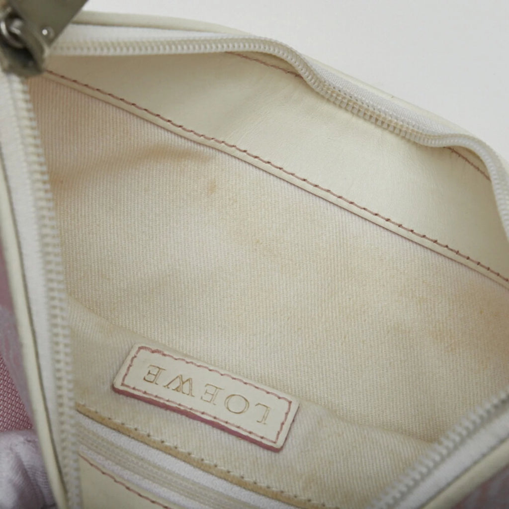 Pre-Owned Pink White Canvas Leather Shoulder Bag H2799