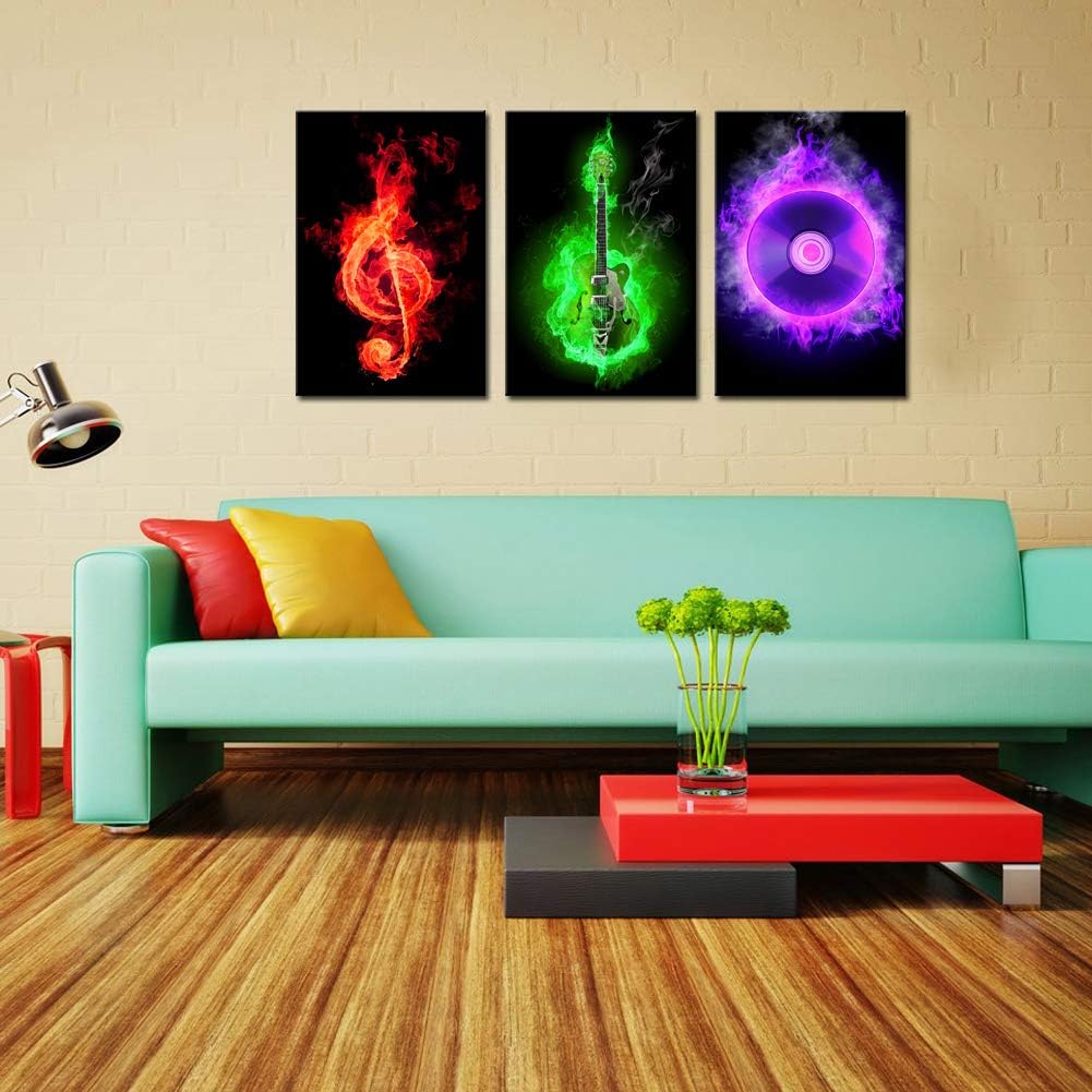 3 Piece Canvas Wall Art Guitar Musical Note N4178