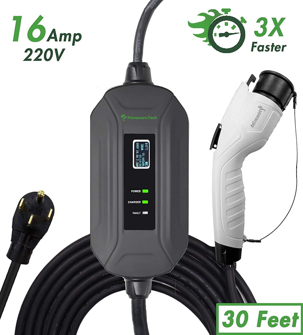 Level 2 Portable Electric Vehicle Charger, 16Amp, 30 Feet B697696