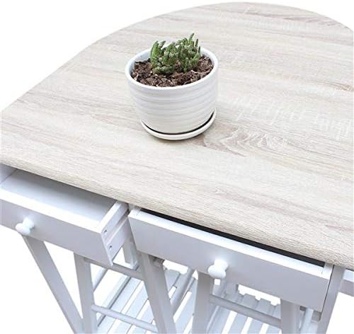 Foldable Dining Cart with Round Stools White A62318