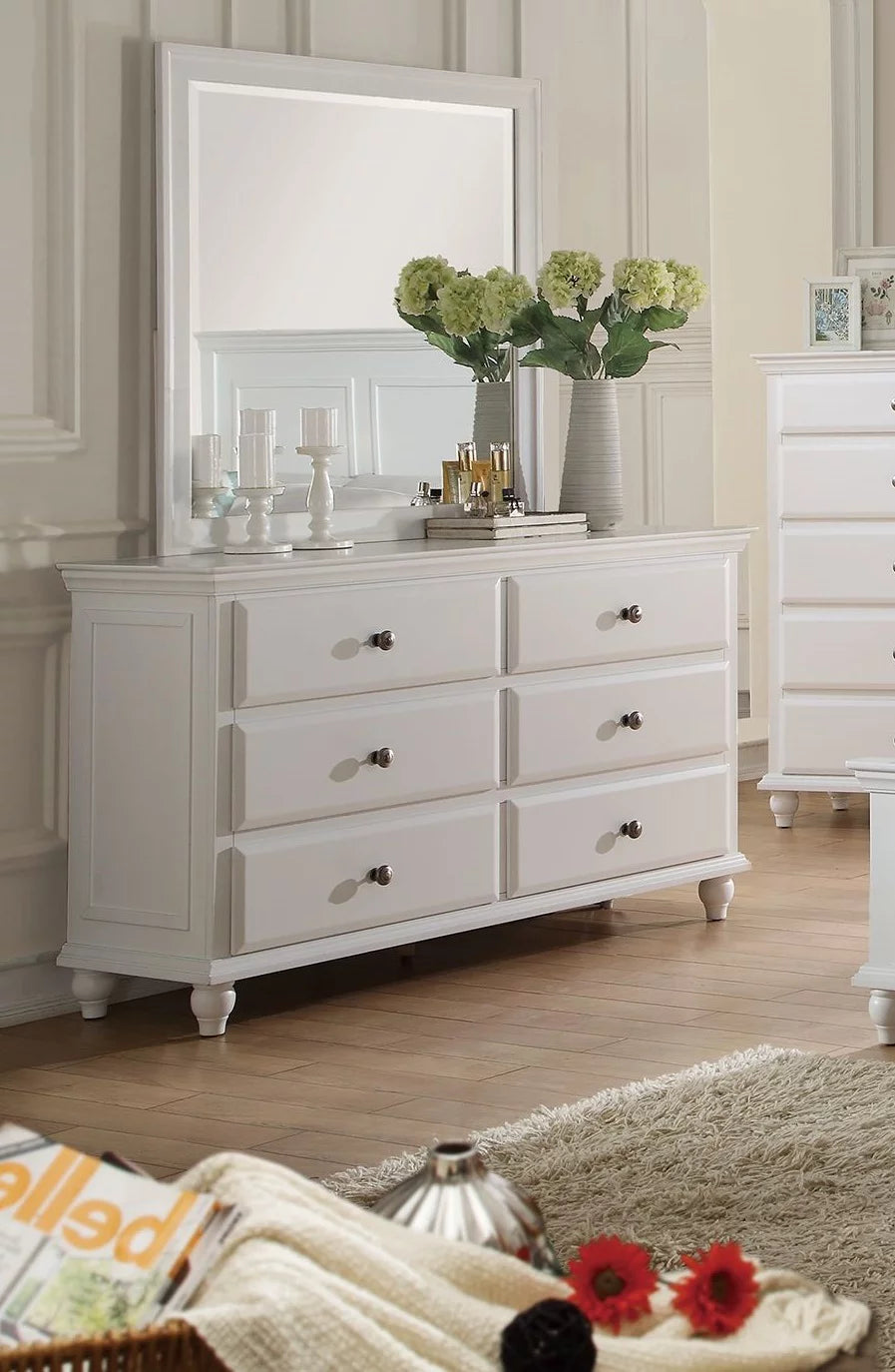 White 4 Piece Queen Size Bedroom Set Nightstand Dresser And Mirror Plywood V3013