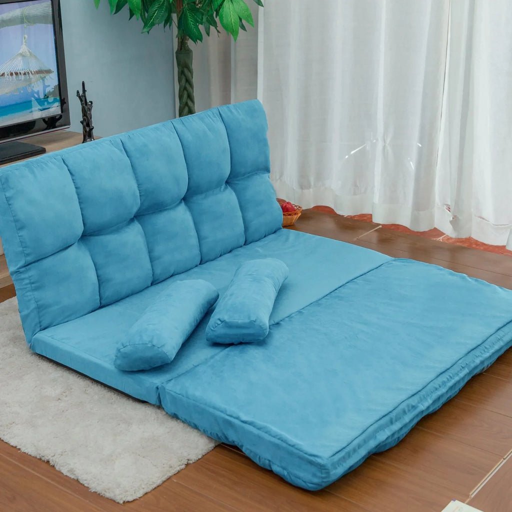 Blue Double Chaise Lounge Sofa with Two Pillows E2995