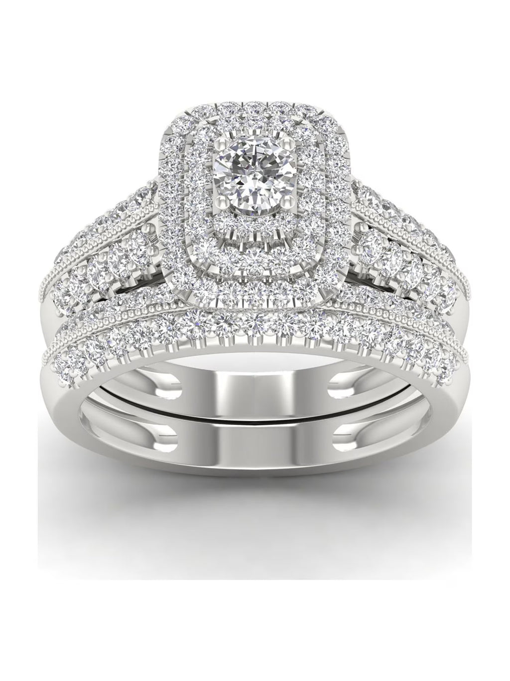 14K White Gold Diamond Halo Engagement Ring Set Q8876