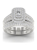 14K White Gold Diamond Halo Engagement Ring Set Q8876