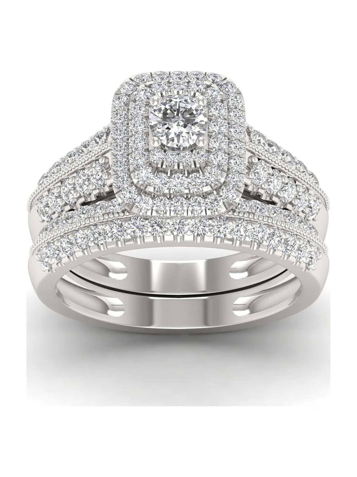 14K White Gold Diamond Halo Engagement Ring Set Q8876