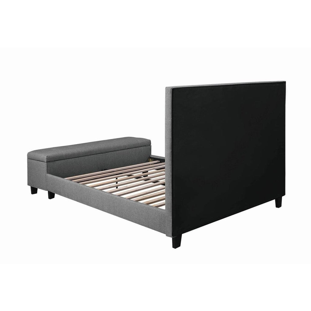 Gray Button Tufted Bed with Attached Storage Bench P52388