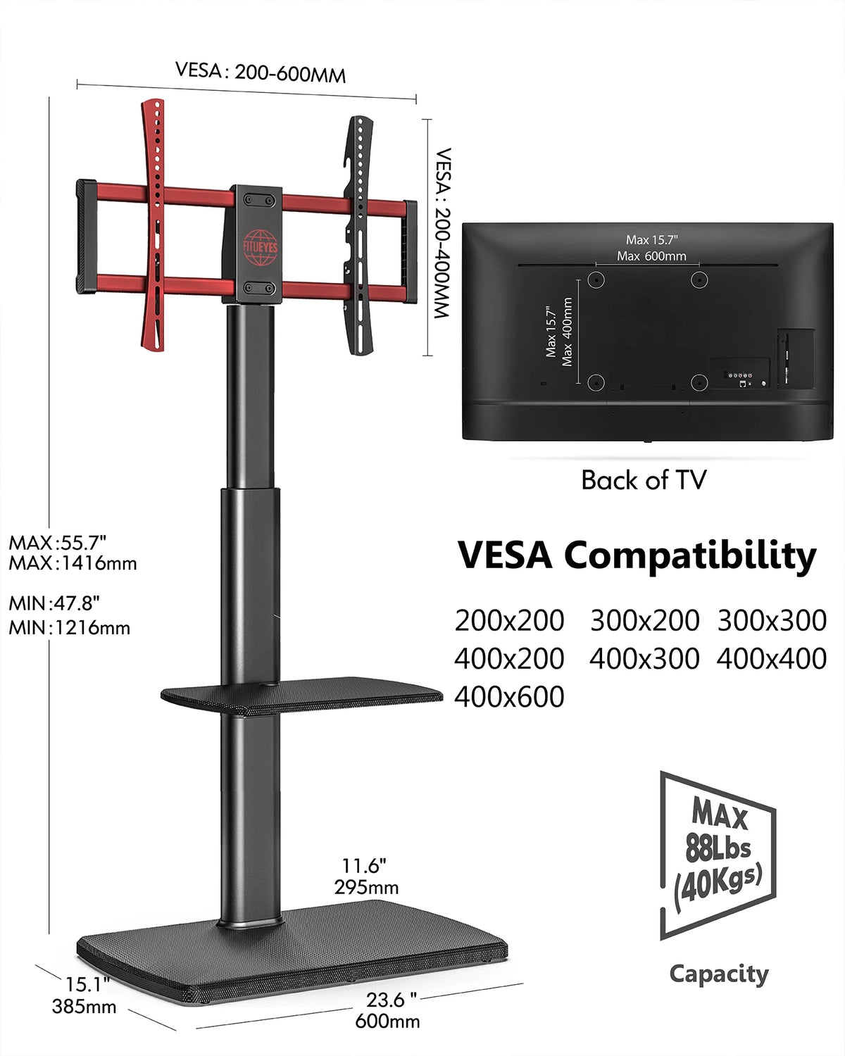 Floor TV Stand Mount with Swivel Bracket up to 65" Black S38262