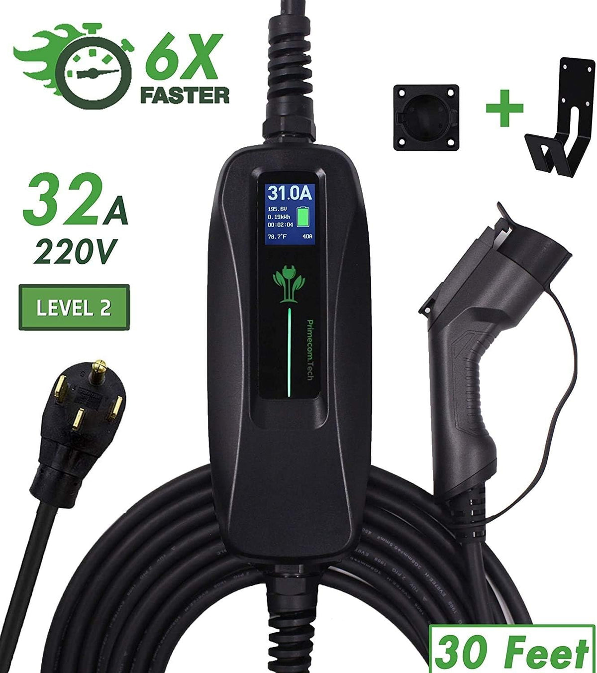 Level 2 Portable Electric Vehicle Charger, 16Amp, 30 Feet B697696
