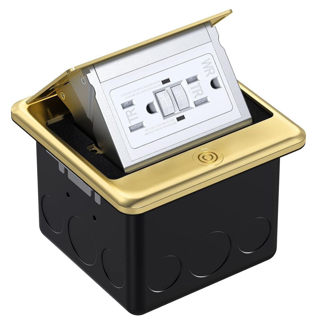 Black Pack of 2 Pop Up Floor Outlet Covers Box with 15 Amp Stainless Steel GFCI Tamper Resistant Receptacle Outlet P4684
