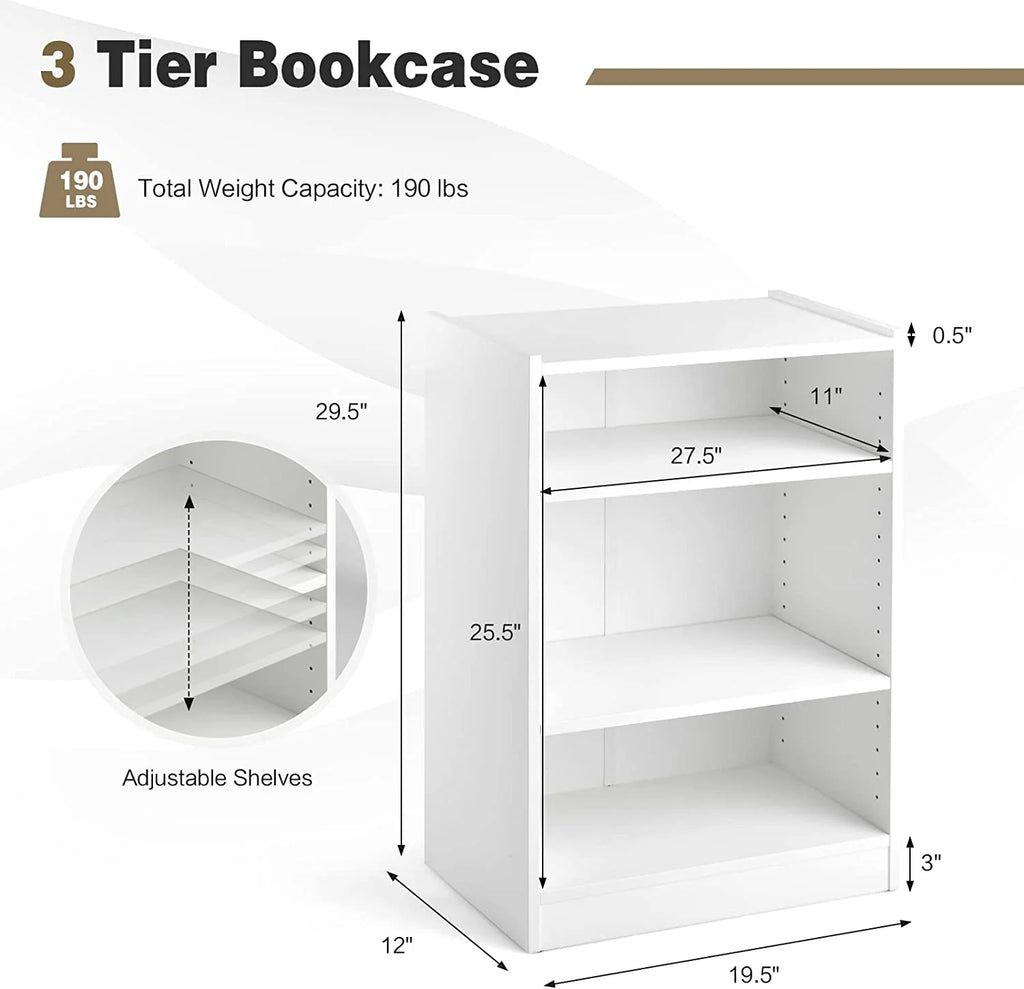 3-Tier Open Bookcase with Adjustable Shelves C99214
