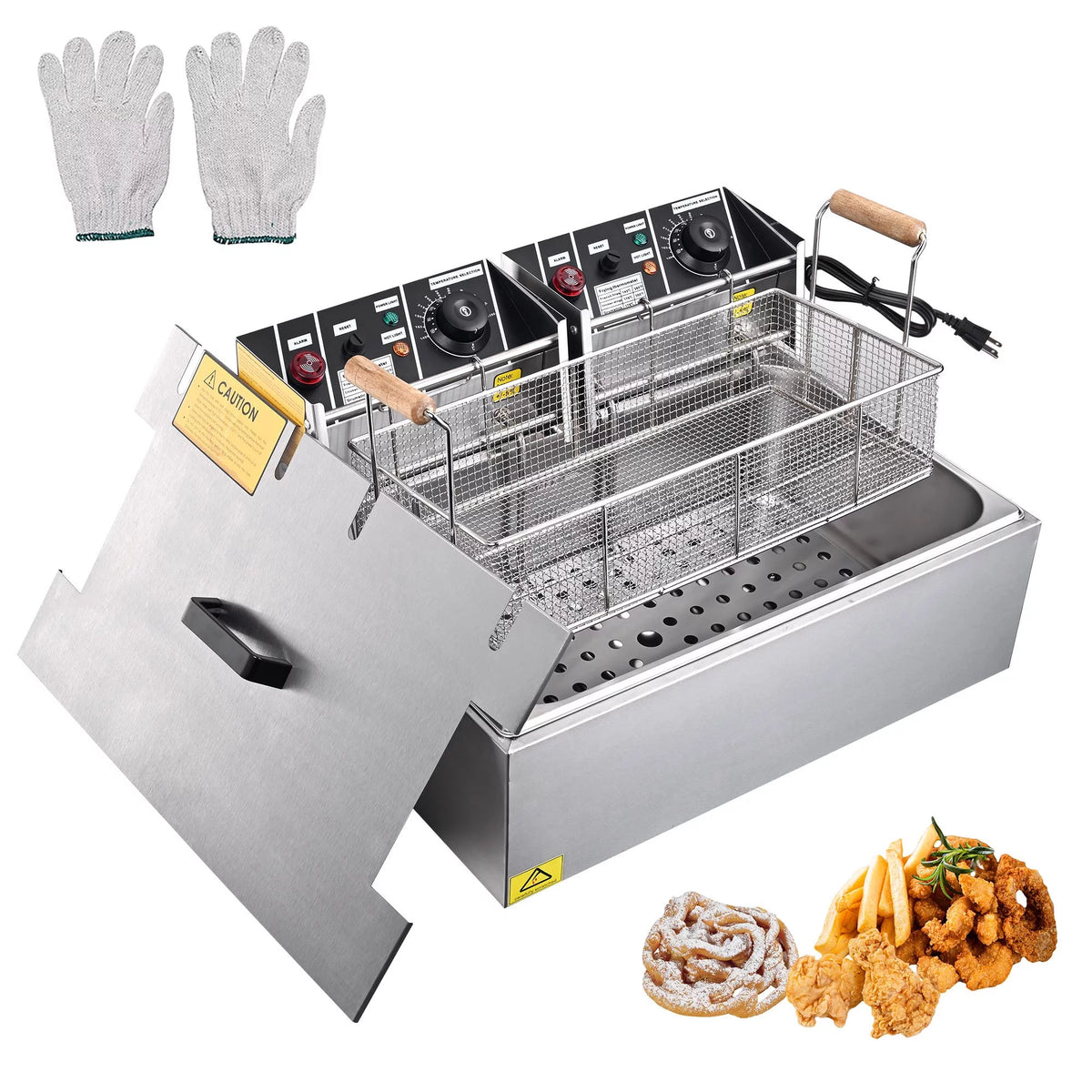 5000W 20L Electric Deep Fryer Stainless Steel Single Large Tank Basket Lid M843011