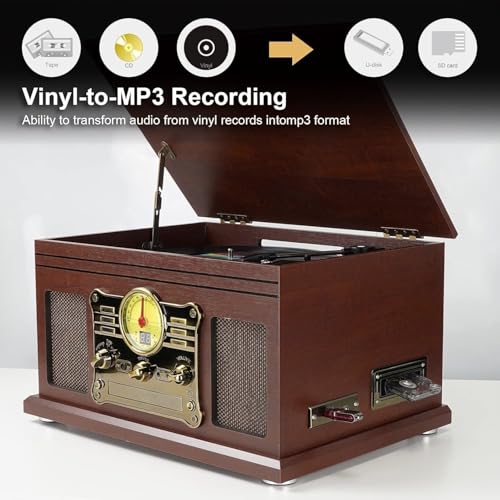 Mahogany Bluetooth Turntable with Speakers E5499