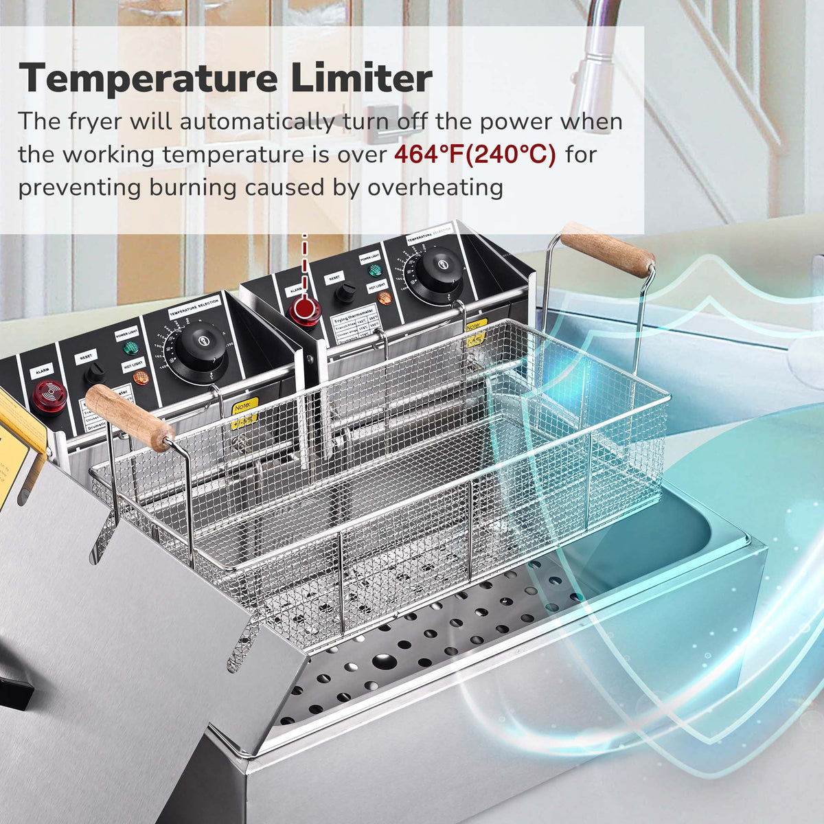 5000W 20L Electric Deep Fryer Stainless Steel Single Large Tank Basket Lid M843011