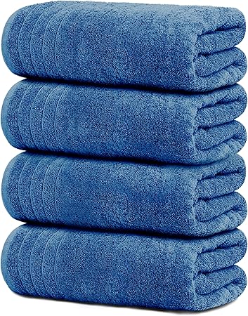 Pack of 4 Extra Large 100% Cotton Bath Towels 30 x 60 Inches Blue F43807