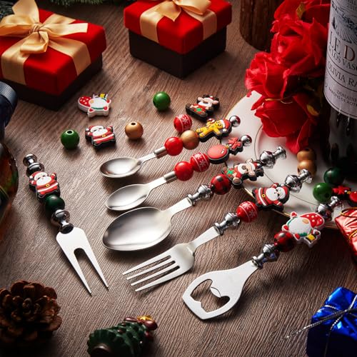 12 Sets Beadable Spoon Fork Set Christmas Kitchen Utensils W490806