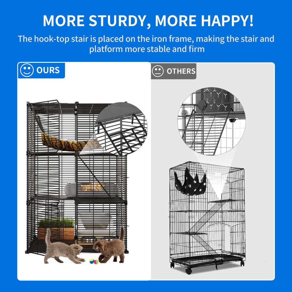 Indoor Cat Cage with Extra Large Hammock for Multiple Small Animals, 28"L x 28"W x 41"H, Black N31150