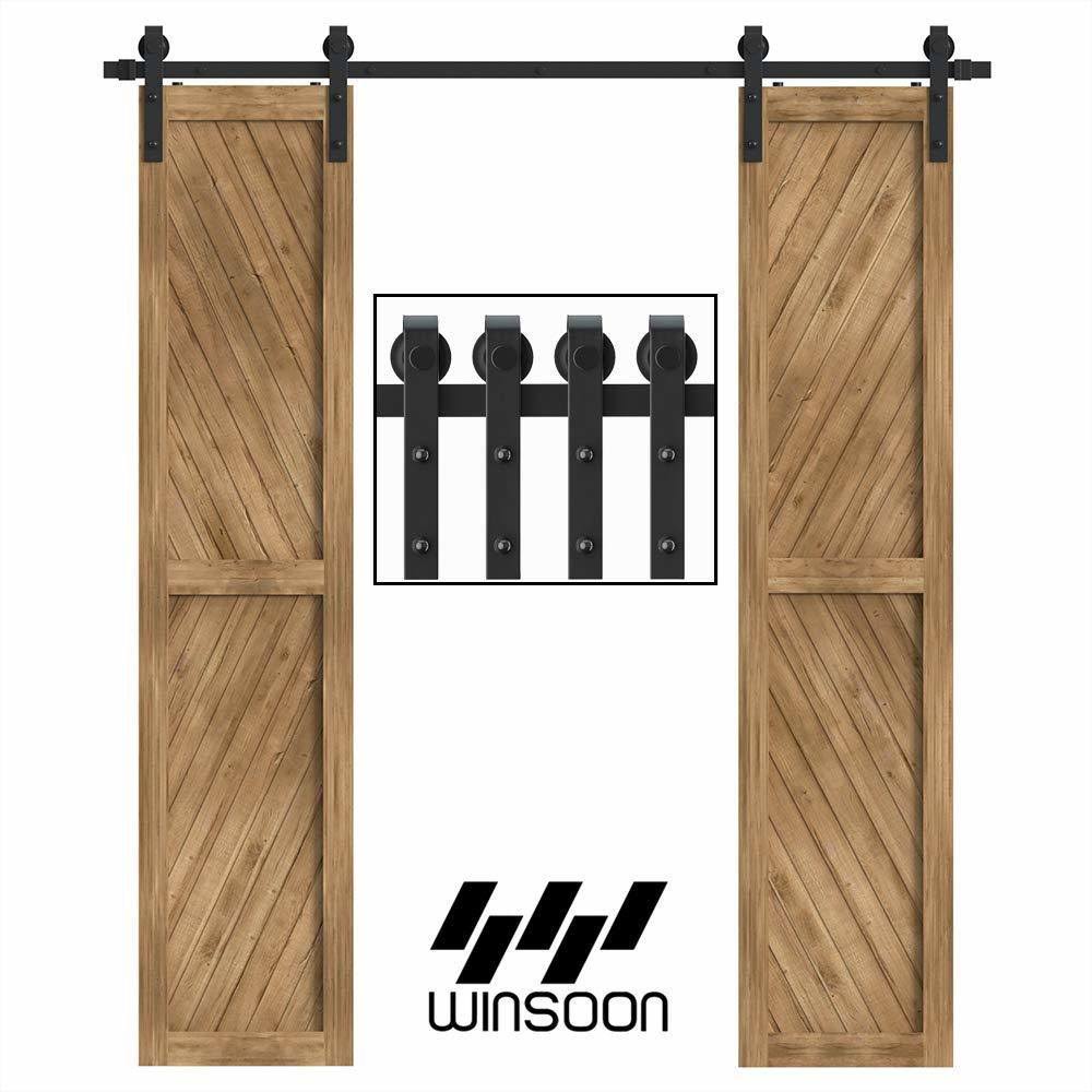 Sliding Barn Door Hardware Kit for Double Doors Black 6ft 2 Track G806