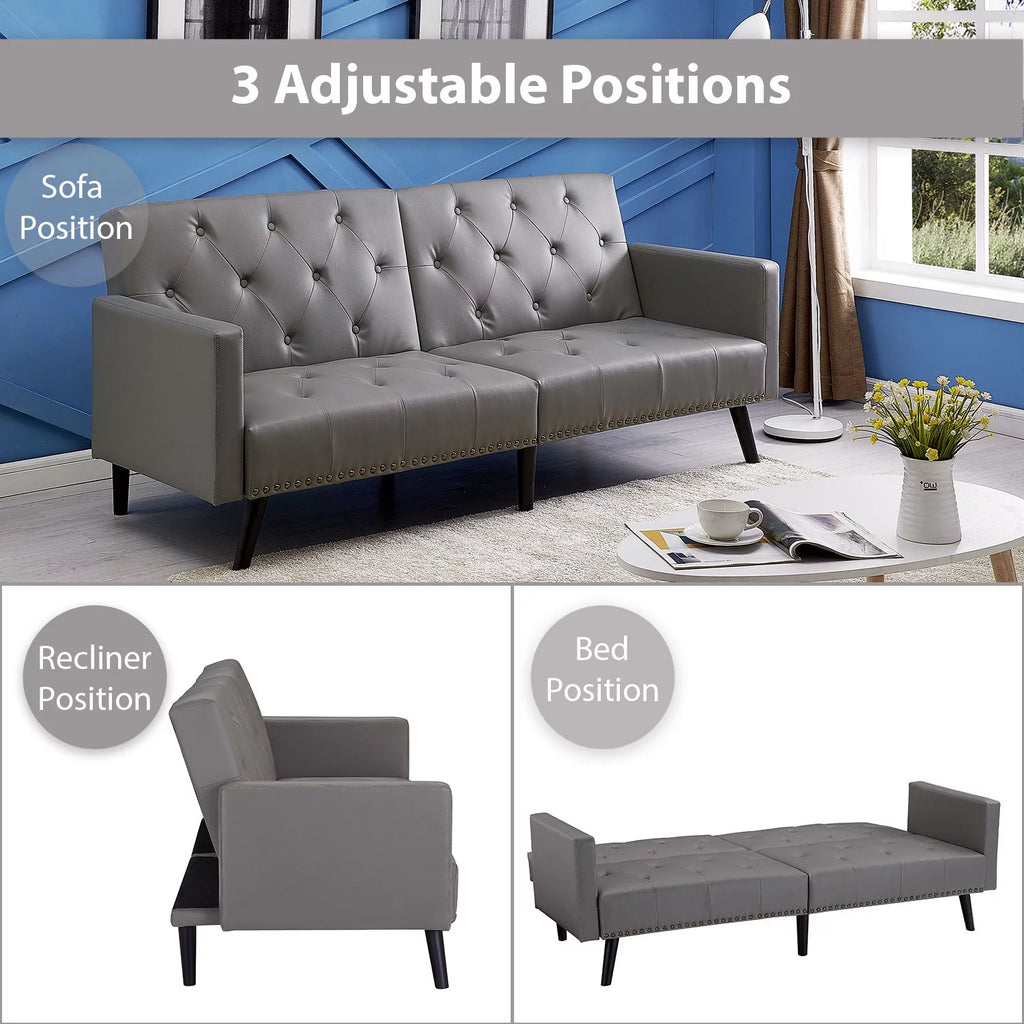 Espresso Faux Leather Tufted Convertible Sofa Bed O3672