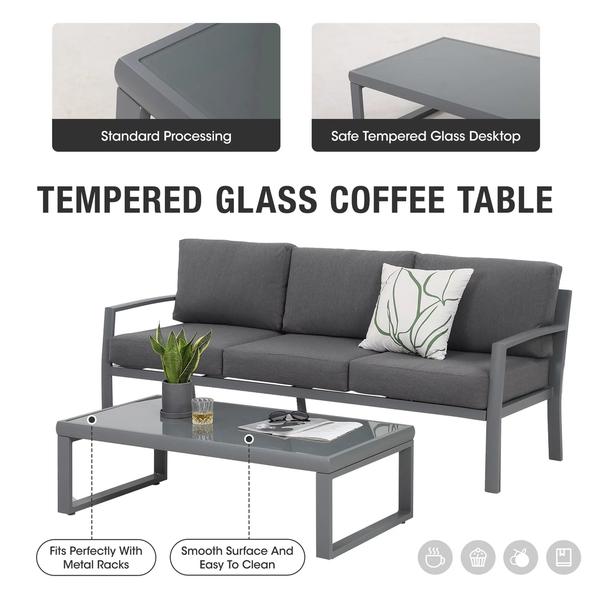 4 Piece Metal Patio Furniture Set with Cushions U18797