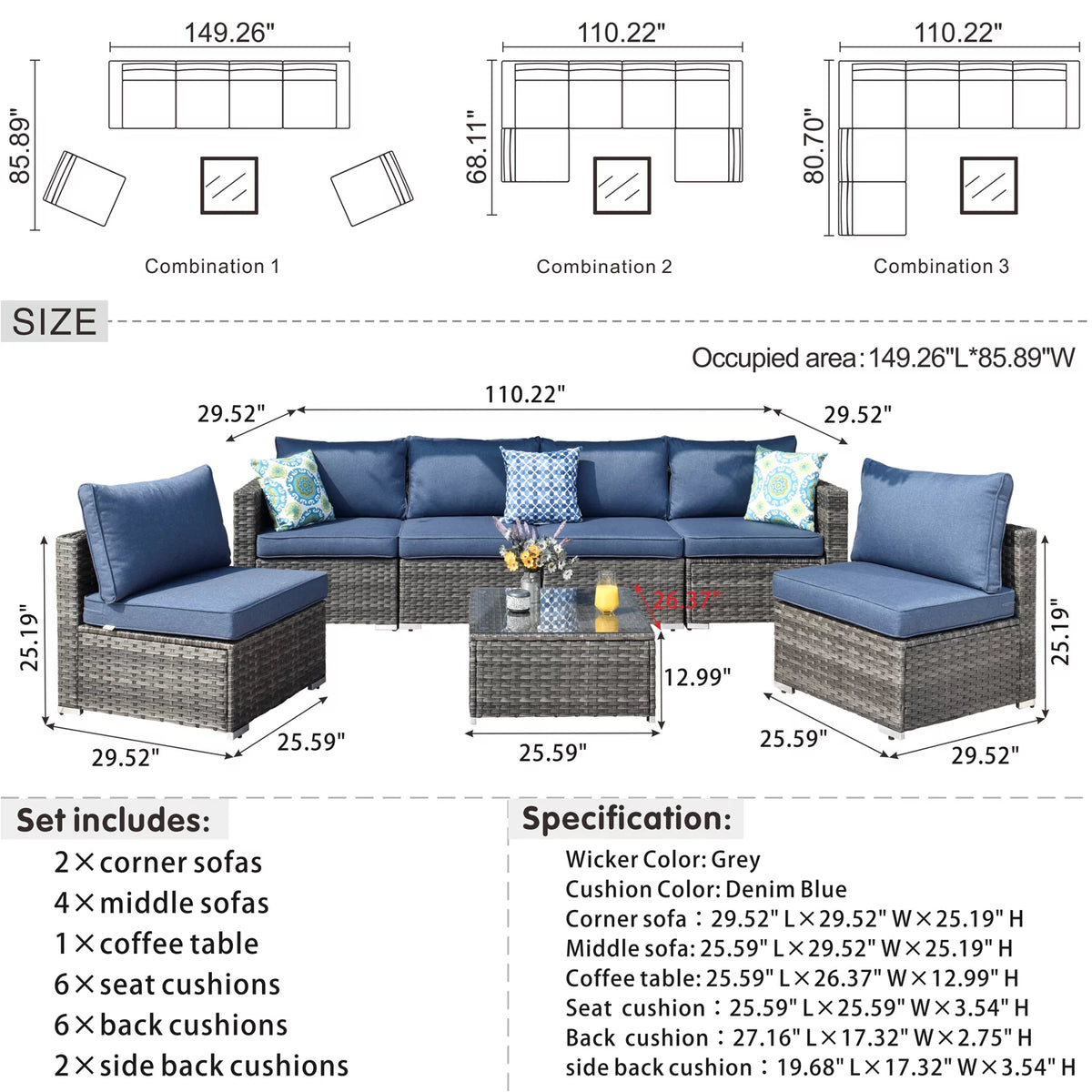 7 Pieces Wicker Outdoor Patio Sectional Couch X492560