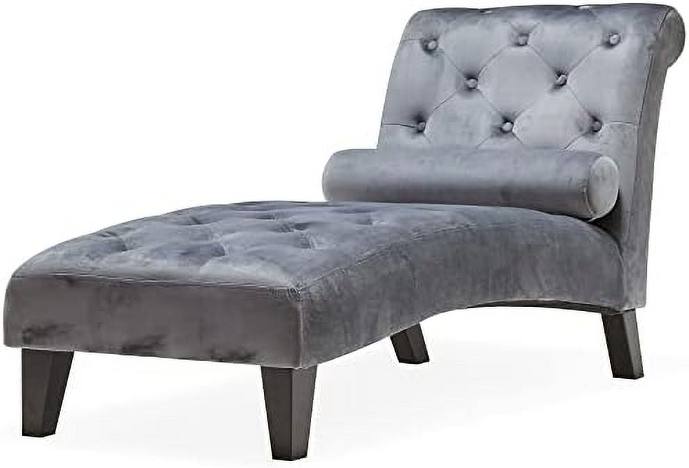 Beige Upholstered Chaise Lounge Sofa with Button Tufted Back and Hardwood Legs S539