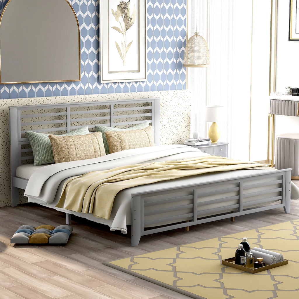 King Size Wood Platform Bed Frame with Headboard C2272