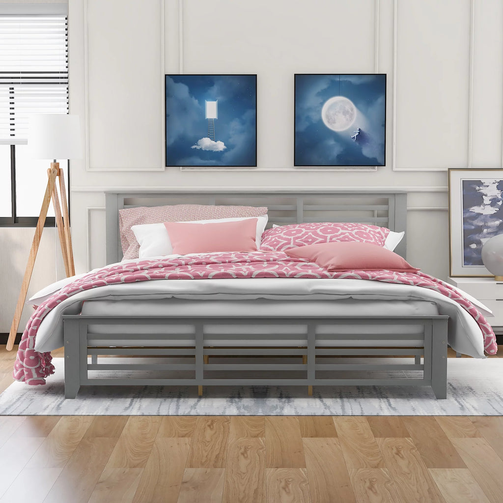 King Size Wood Platform Bed Frame with Headboard C2272