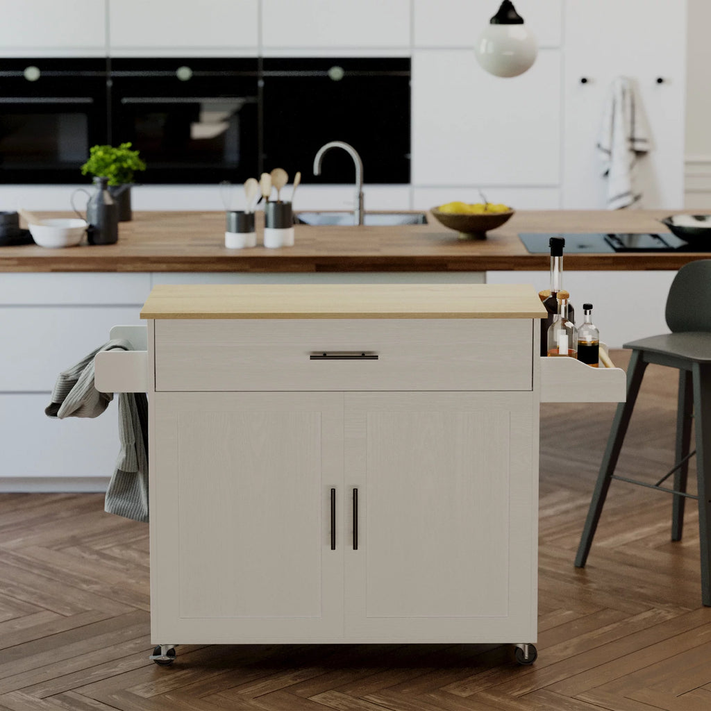 White Rolling Kitchen Island with Storage Cabinet Z2301