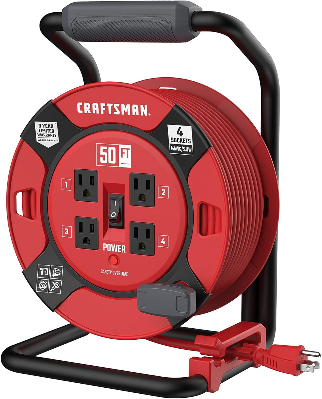 Heavy Duty Retractable Extension Cord, 100 feet with 4 Outlets P166092
