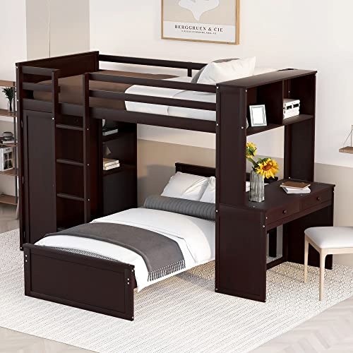 Twin Over Twin Solid Wood Bunk Bed with Storage O9769