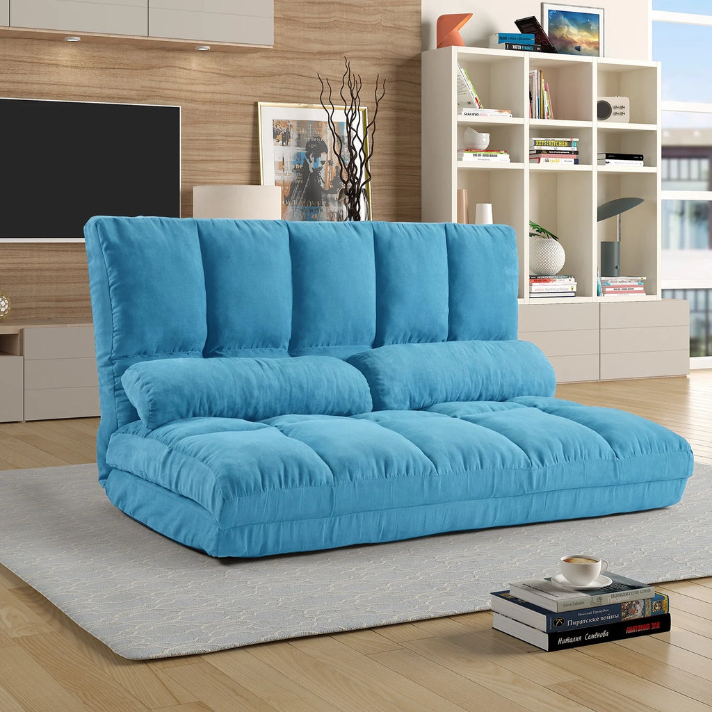 Blue Double Chaise Lounge Sofa with Two Pillows E2995