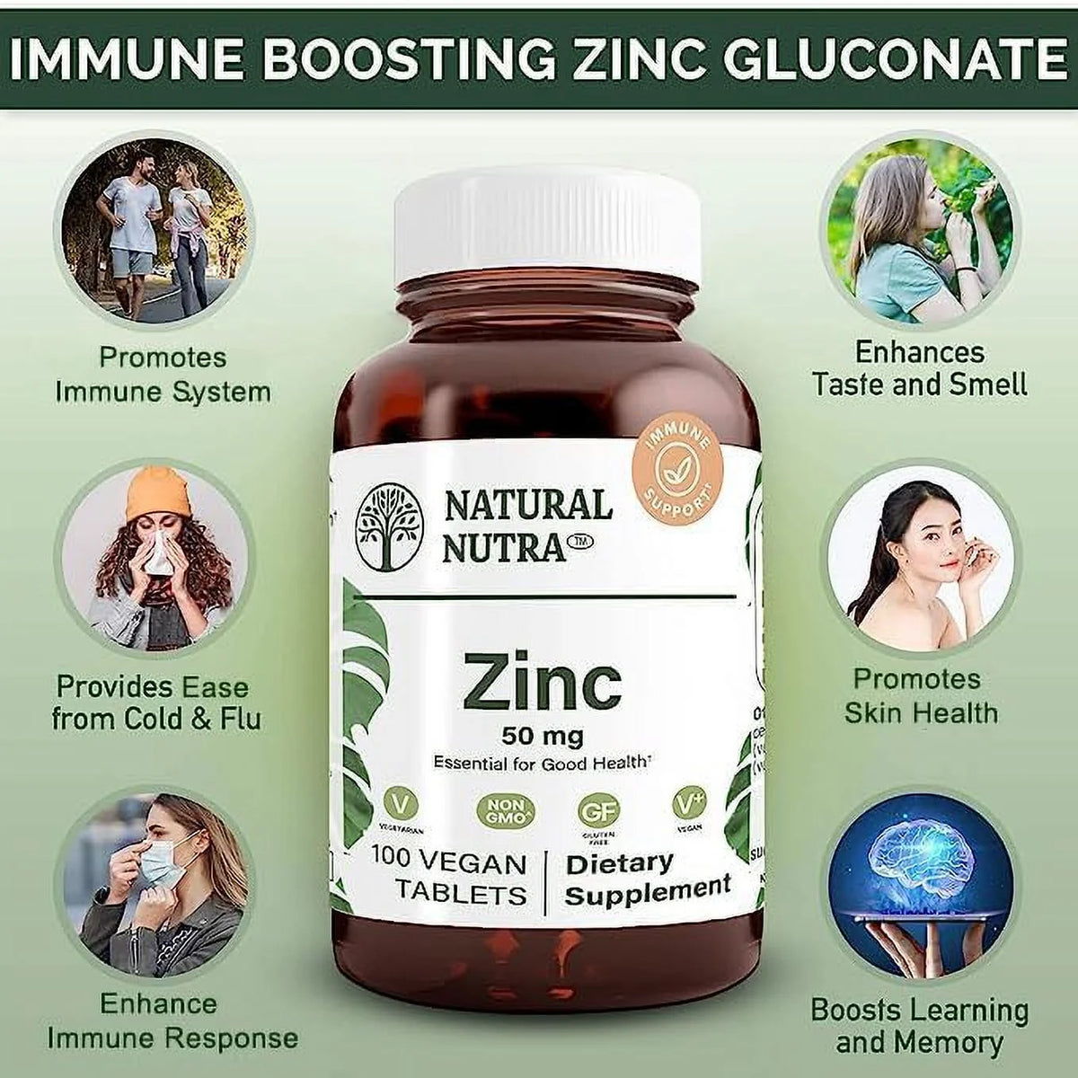 Zinc Gluconate 50mg Gluten Free Vegan Tablets V45174