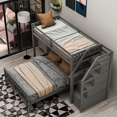 Twin Over Twin Solid Wood Bunk Bed with Storage O9769