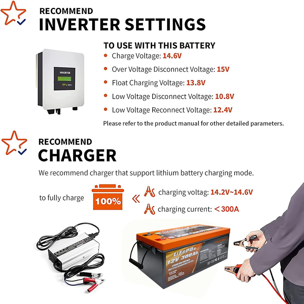 LiFePO4 12V 300Ah Lithium Iron Phosphate Battery with 200A BMS V874