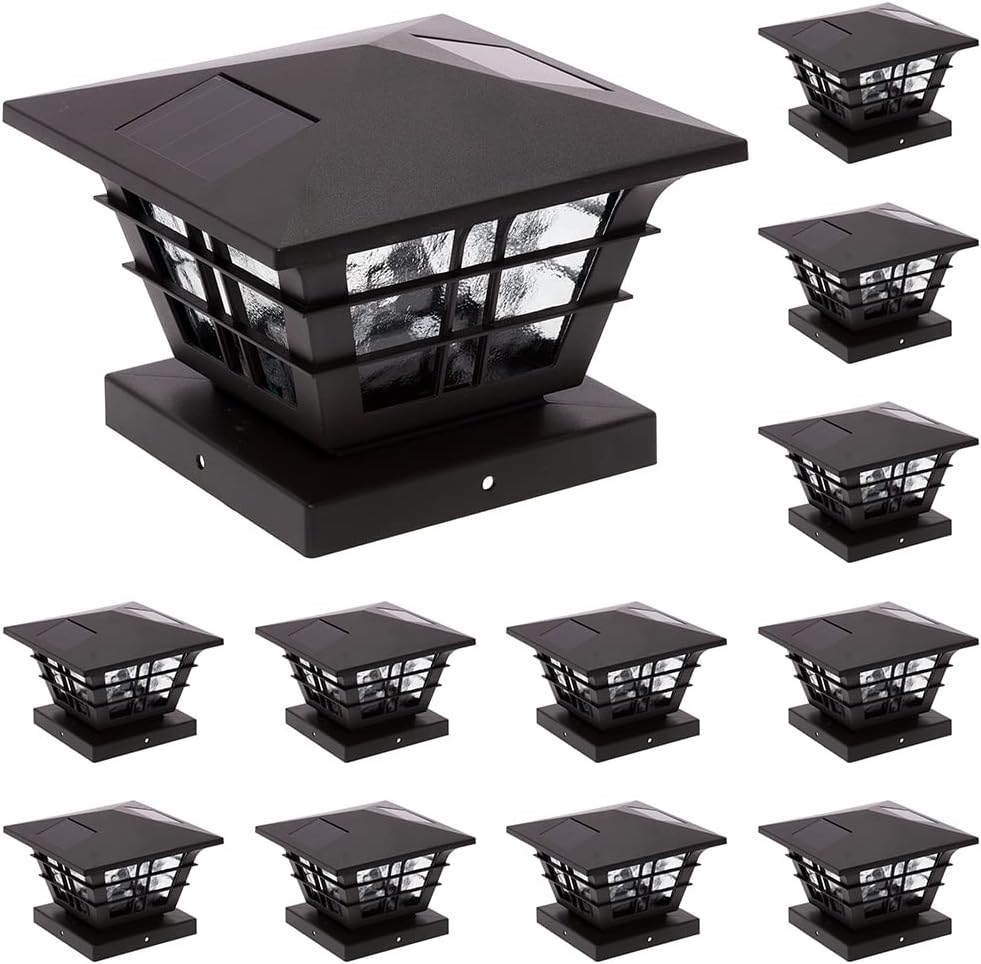 12 Pack Solar Powered Post Cap Light with 4x4 Base Adapter U4878