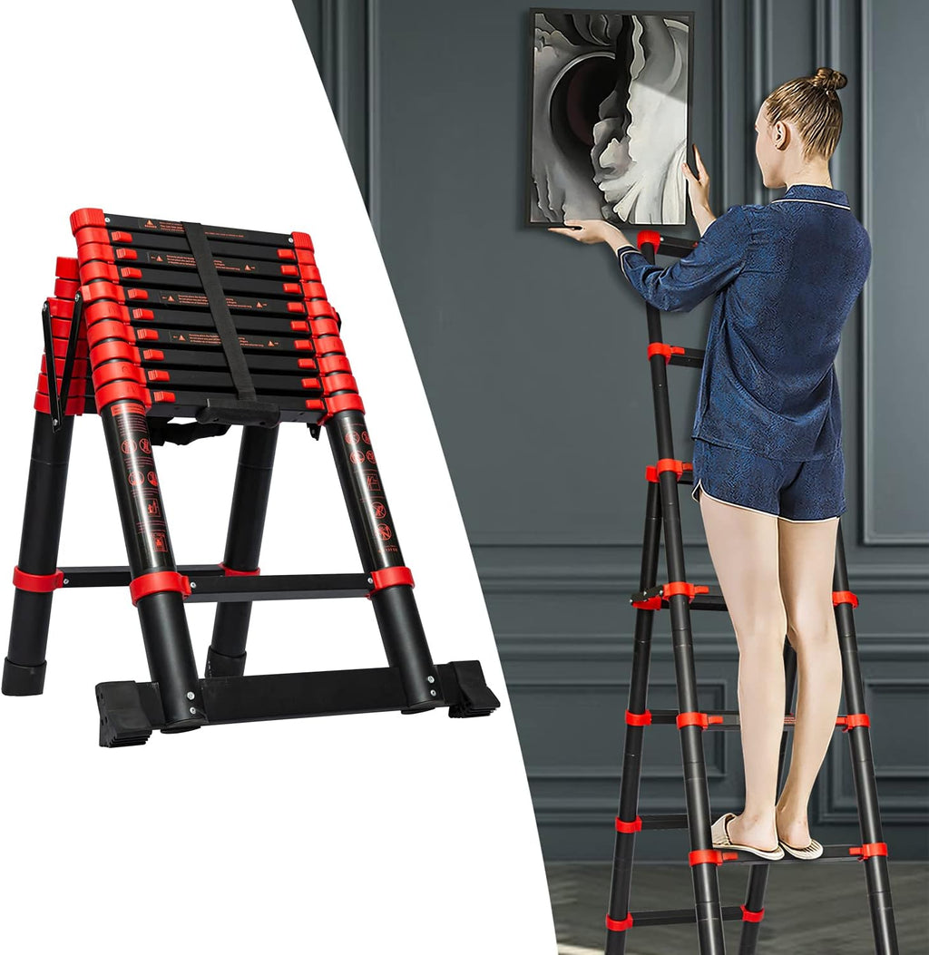 Adjustable Aluminum Telescoping Ladder, 330 lb-Capacity Q500865