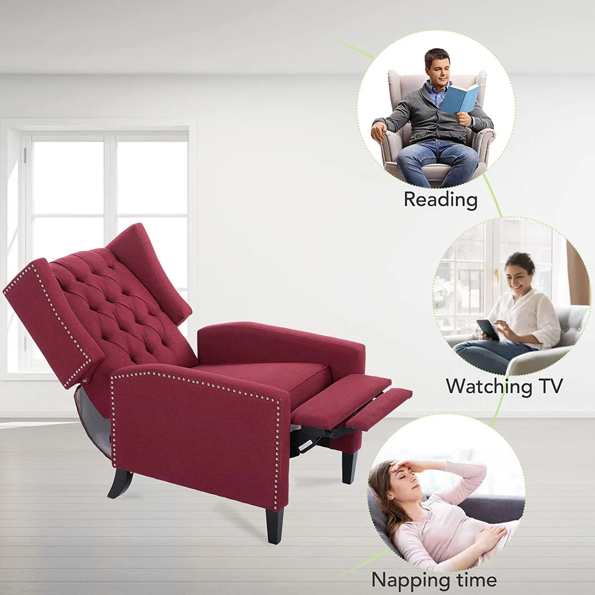 Blue Tufted Fabric Push Back Arm Recliner G244512