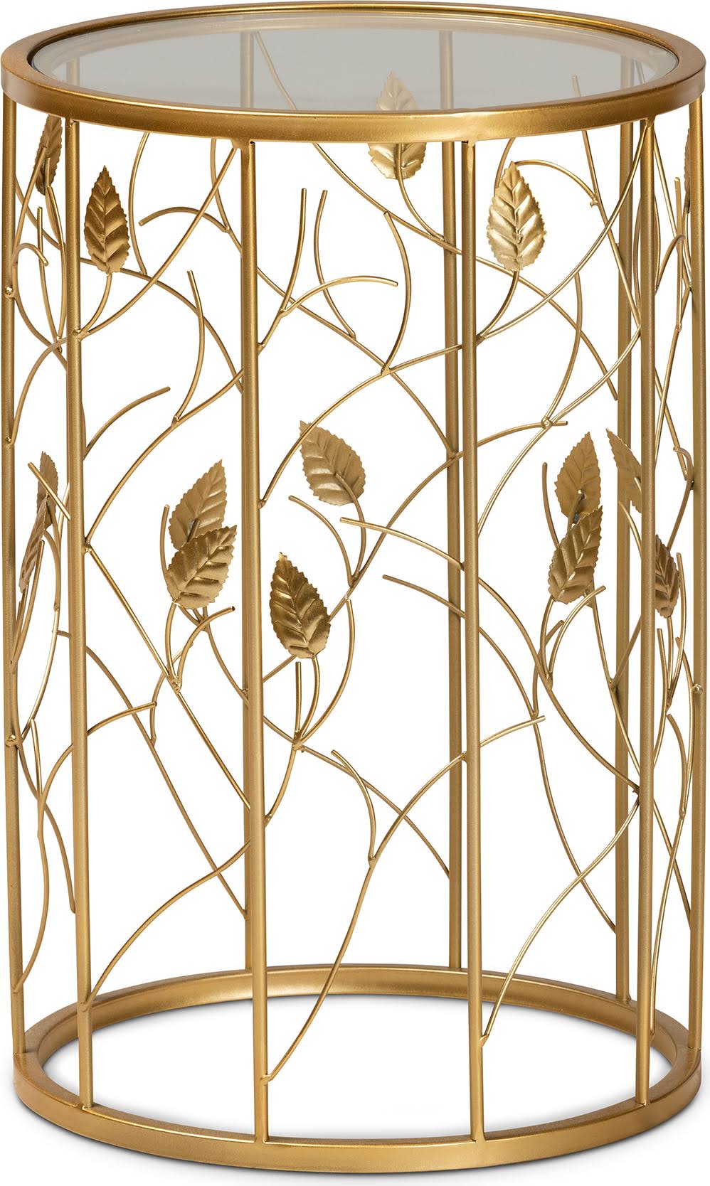 Gold Metal and Glass Leaf Accent End Table F80511